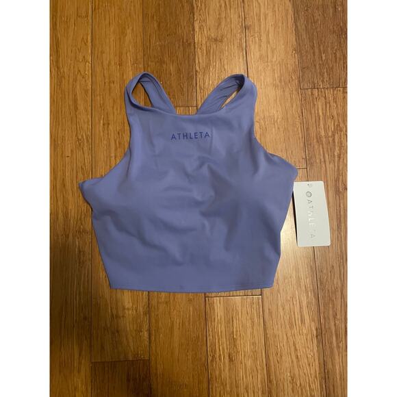 NWT Athleta Conscious Crop Train Top Purple Logo Front Large Yoga Barre Pilates - Picture 4 of 7